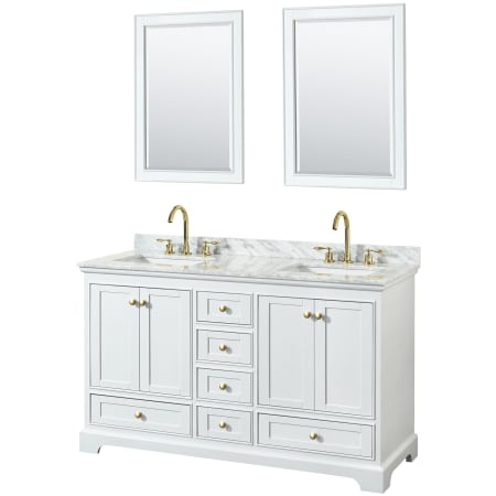 A large image of the Wyndham Collection WCS202060DCMUNSM24 White / White Carrara Marble Top / Brushed Gold Hardware