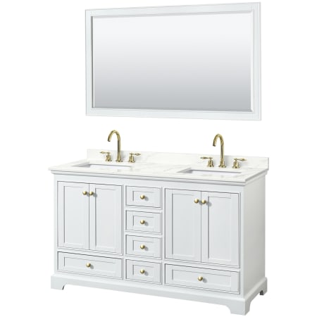 A large image of the Wyndham Collection WCS202060D-QTZ-US3M58 White / Giotto Quartz Top / Brushed Gold Hardware