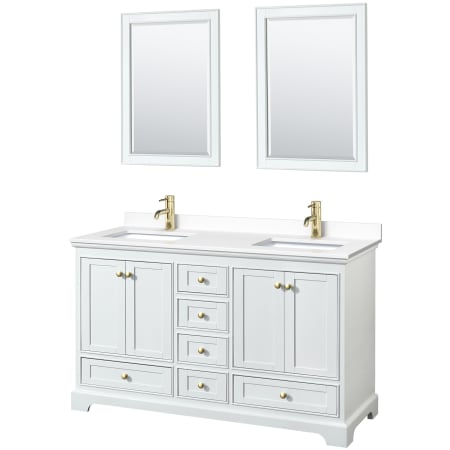 A large image of the Wyndham Collection WCS202060D-VCA-M24 White / White Cultured Marble Top / Brushed Gold Hardware