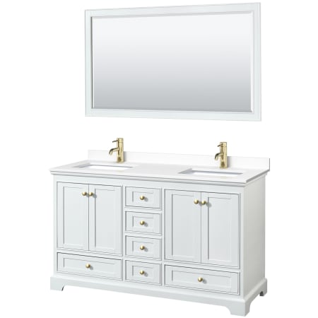 A large image of the Wyndham Collection WCS202060D-VCA-M58 White / White Cultured Marble Top / Brushed Gold Hardware
