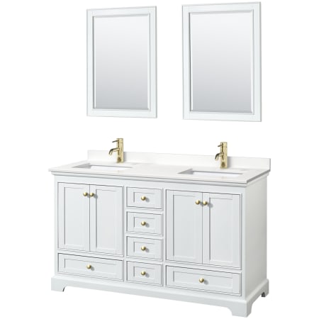 A large image of the Wyndham Collection WCS202060D-QTZ-UNSM24 White / White Quartz Top / Brushed Gold Hardware