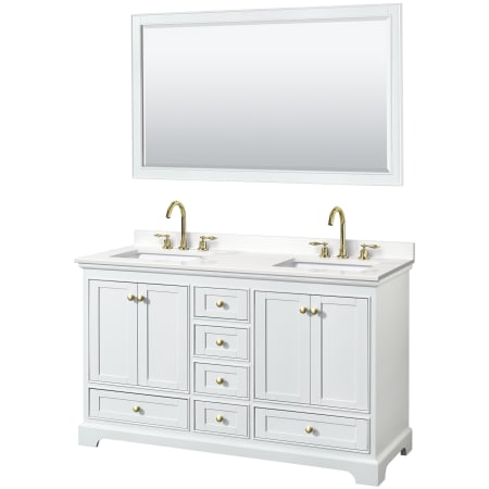 A large image of the Wyndham Collection WCS202060D-QTZ-US3M58 White / White Quartz Top / Brushed Gold Hardware