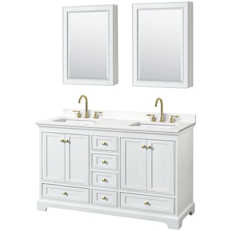 A large image of the Wyndham Collection WCS202060D-QTZ-US3MED White / White Quartz Top / Brushed Gold Hardware