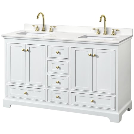 A large image of the Wyndham Collection WCS202060D-QTZ-US3MXX White / White Quartz Top / Brushed Gold Hardware