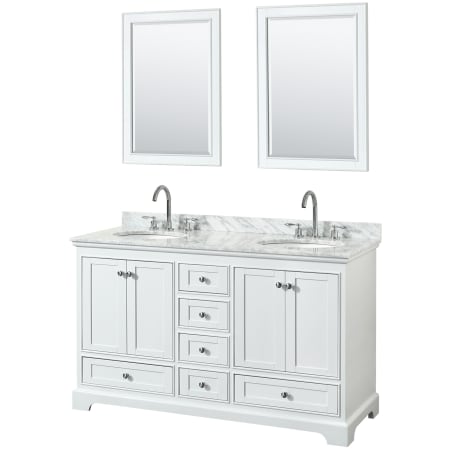 A large image of the Wyndham Collection WCS202060DCMUNOM24 White / White Carrara Marble Top / Polished Chrome Hardware