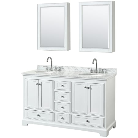 A large image of the Wyndham Collection WCS202060DCMUNOMED White / White Carrara Marble Top / Polished Chrome Hardware