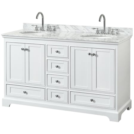 A large image of the Wyndham Collection WCS202060DCMUNOMXX White / White Carrara Marble Top / Polished Chrome Hardware