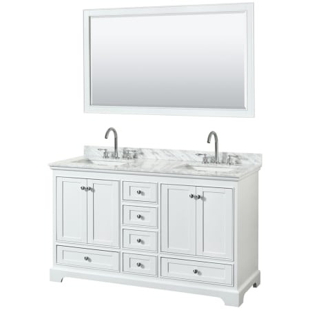 A large image of the Wyndham Collection WCS202060DCMUNSM58 White / White Carrara Marble Top / Polished Chrome Hardware