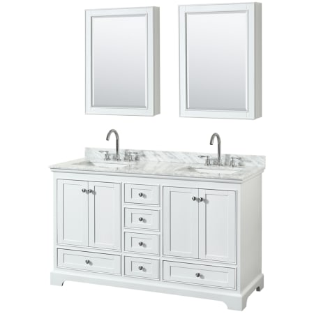 A large image of the Wyndham Collection WCS202060DCMUNSMED White / White Carrara Marble Top / Polished Chrome Hardware