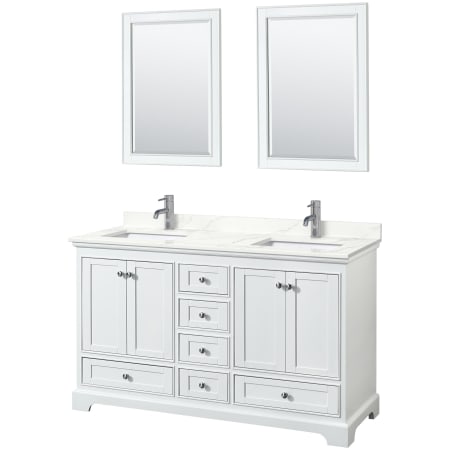 A large image of the Wyndham Collection WCS202060D-QTZ-UNSM24 White / Giotto Quartz Top / Polished Chrome Hardware