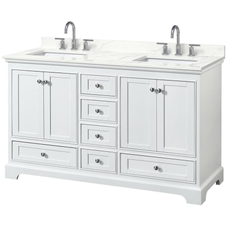 A large image of the Wyndham Collection WCS202060D-QTZ-US3MXX White / Giotto Quartz Top / Polished Chrome Hardware