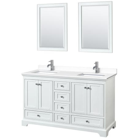 A large image of the Wyndham Collection WCS202060D-VCA-M24 White / White Cultured Marble Top / Polished Chrome Hardware