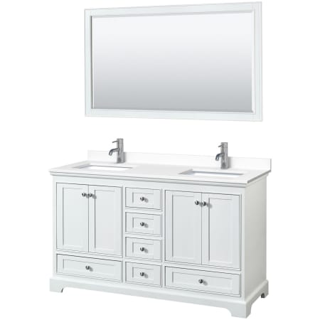 A large image of the Wyndham Collection WCS202060D-VCA-M58 White / White Cultured Marble Top / Polished Chrome Hardware