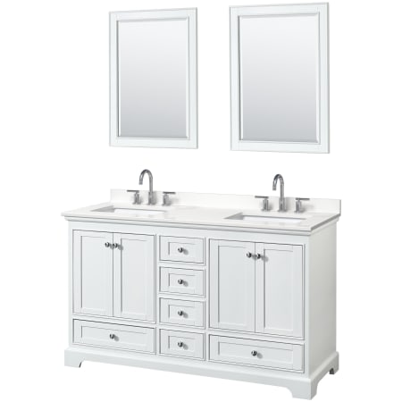 A large image of the Wyndham Collection WCS202060D-QTZ-US3M24 White / White Quartz Top / Polished Chrome Hardware