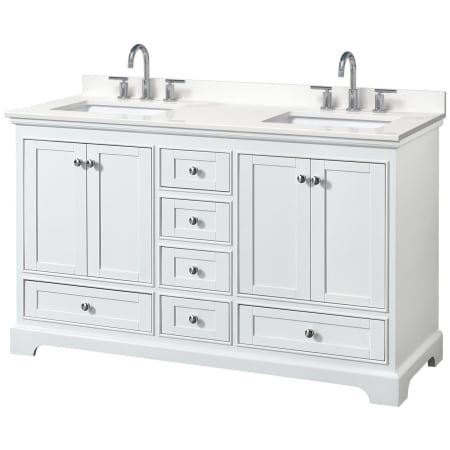 A large image of the Wyndham Collection WCS202060D-QTZ-US3MXX White / White Quartz Top / Polished Chrome Hardware