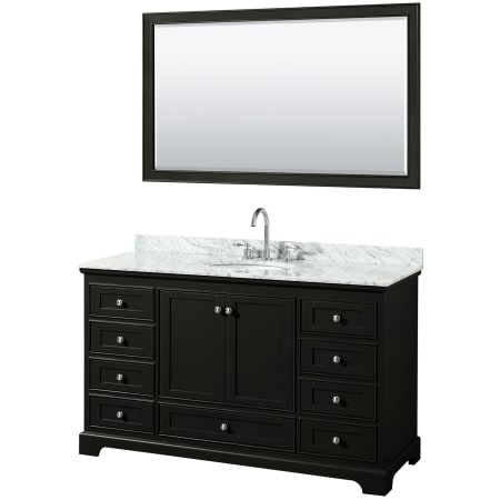 A large image of the Wyndham Collection WCS202060SCMUNOM58 Dark Espresso / White Carrara Marble Top / Polished Chrome Hardware