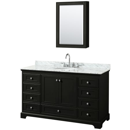 A large image of the Wyndham Collection WCS202060SCMUNOMED Dark Espresso / White Carrara Marble Top / Polished Chrome Hardware
