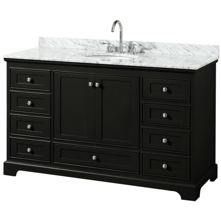 A large image of the Wyndham Collection WCS202060SCMUNOMXX Dark Espresso / White Carrara Marble Top / Polished Chrome Hardware