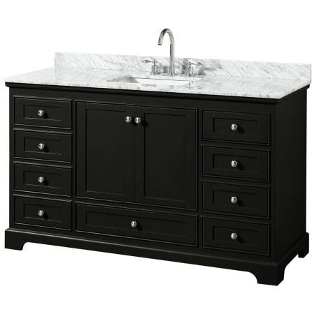 A large image of the Wyndham Collection WCS202060SCMUNSMXX Dark Espresso / White Carrara Marble Top / Polished Chrome Hardware