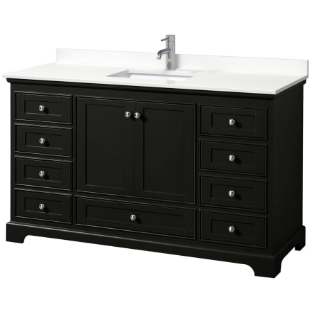 A large image of the Wyndham Collection WCS202060S-QTZ-UNSMXX Dark Espresso / White Quartz Top / Polished Chrome Hardware