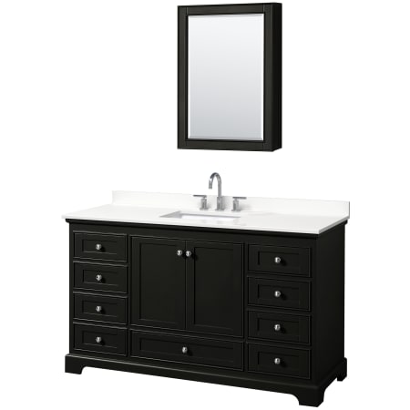 A large image of the Wyndham Collection WCS202060S-QTZ-US3MED Dark Espresso / White Quartz Top / Polished Chrome Hardware