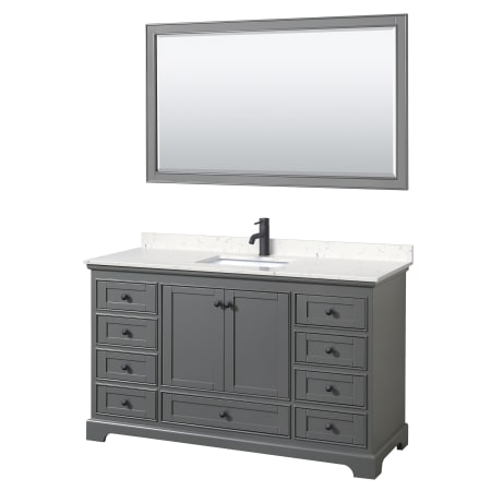 A large image of the Wyndham Collection WCS202060S-VCA-M58 Dark Gray / Carrara Cultured Marble Top / Matte Black Hardware