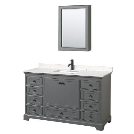 A large image of the Wyndham Collection WCS202060S-VCA-MED Dark Gray / Carrara Cultured Marble Top / Matte Black Hardware