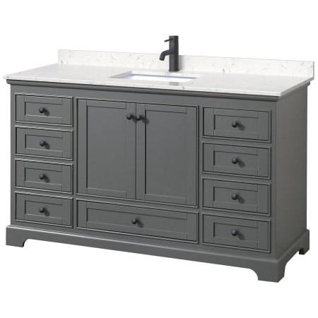 A large image of the Wyndham Collection WCS202060S-VCA-MXX Dark Gray / Carrara Cultured Marble Top / Matte Black Hardware