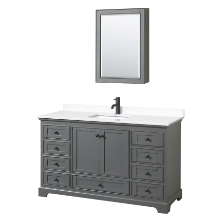 A large image of the Wyndham Collection WCS202060S-VCA-MED Dark Gray / White Cultured Marble Top / Matte Black Hardware