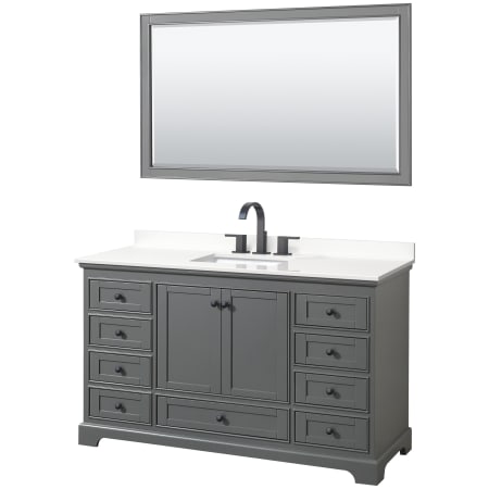 A large image of the Wyndham Collection WCS202060S-QTZ-US3M58 Dark Gray / White Quartz Top / Matte Black Hardware