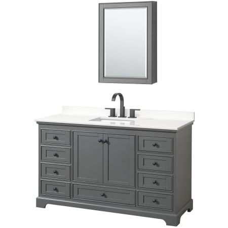 A large image of the Wyndham Collection WCS202060S-QTZ-US3MED Dark Gray / White Quartz Top / Matte Black Hardware