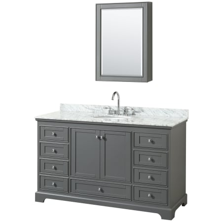 A large image of the Wyndham Collection WCS202060SCMUNOMED Dark Gray / White Carrara Marble Top / Polished Chrome Hardware