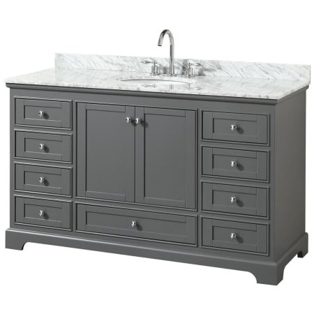 A large image of the Wyndham Collection WCS202060SCMUNOMXX Dark Gray / White Carrara Marble Top / Polished Chrome Hardware