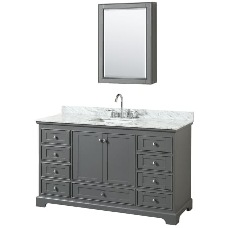 A large image of the Wyndham Collection WCS202060SCMUNSMED Dark Gray / White Carrara Marble Top / Polished Chrome Hardware