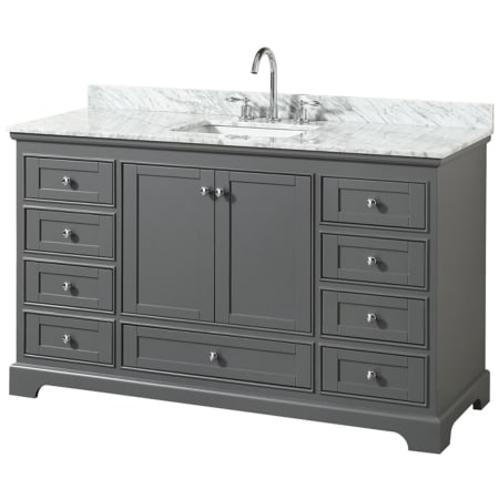 A large image of the Wyndham Collection WCS202060SCMUNSMXX Dark Gray / White Carrara Marble Top / Polished Chrome Hardware
