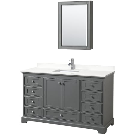 A large image of the Wyndham Collection WCS202060S-QTZ-UNSMED Dark Gray / White Quartz Top / Polished Chrome Hardware