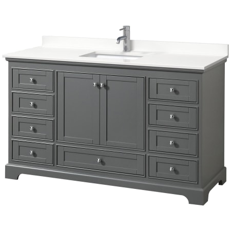 A large image of the Wyndham Collection WCS202060S-QTZ-UNSMXX Dark Gray / White Quartz Top / Polished Chrome Hardware