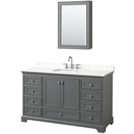 A large image of the Wyndham Collection WCS202060S-QTZ-US3MED Dark Gray / White Quartz Top / Polished Chrome Hardware