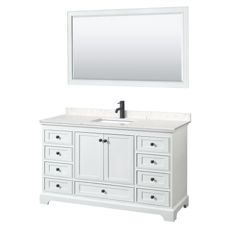 A large image of the Wyndham Collection WCS202060S-VCA-M58 White / Carrara Cultured Marble Top / Matte Black Hardware
