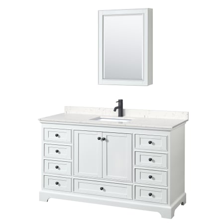 A large image of the Wyndham Collection WCS202060S-VCA-MED White / Carrara Cultured Marble Top / Matte Black Hardware