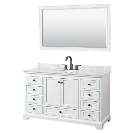 A large image of the Wyndham Collection WCS202060SCMUNOM58 White / White Carrara Marble Top / Matte Black Hardware