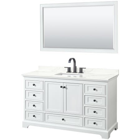 A large image of the Wyndham Collection WCS202060S-QTZ-US3M58 White / Giotto Quartz Top / Matte Black Hardware