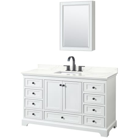 A large image of the Wyndham Collection WCS202060S-QTZ-US3MED White / Giotto Quartz Top / Matte Black Hardware