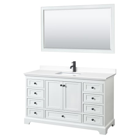 A large image of the Wyndham Collection WCS202060S-VCA-M58 White / White Cultured Marble Top / Matte Black Hardware