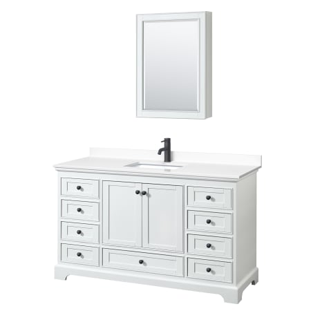 A large image of the Wyndham Collection WCS202060S-VCA-MED White / White Cultured Marble Top / Matte Black Hardware