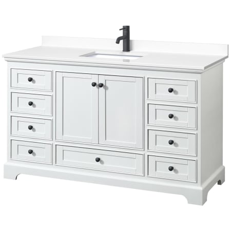 A large image of the Wyndham Collection WCS202060S-VCA-MXX White / White Cultured Marble Top / Matte Black Hardware