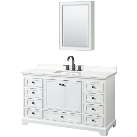 A large image of the Wyndham Collection WCS202060S-QTZ-US3MED White / White Quartz Top / Matte Black Hardware