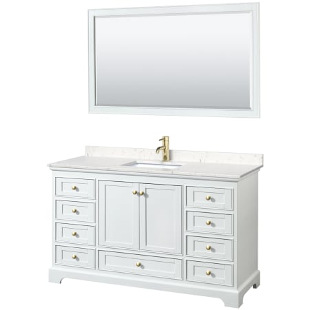 A large image of the Wyndham Collection WCS202060S-VCA-M58 White / Carrara Cultured Marble Top / Brushed Gold Hardware