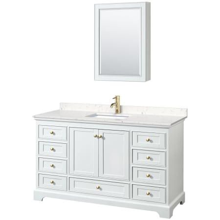 A large image of the Wyndham Collection WCS202060S-VCA-MED White / Carrara Cultured Marble Top / Brushed Gold Hardware