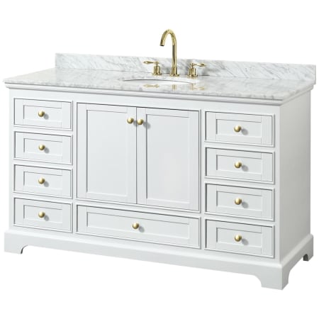 A large image of the Wyndham Collection WCS202060SCMUNOMXX White / White Carrara Marble Top / Brushed Gold Hardware